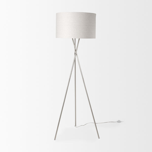 Ambrose 20.0L x 20.0W x 61.8H Silver Metal W/Beige Fabric Shade Floor Lamp