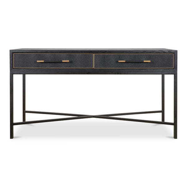 Mako Console Table in Black Oak with Brass Accents