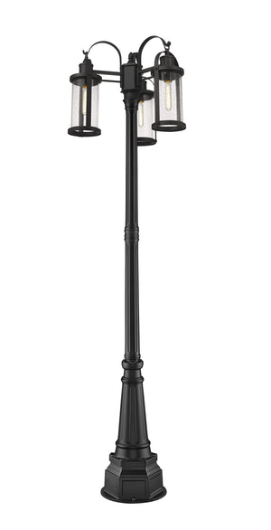 Roundhouse 3 Light Outdoor Post Mounted Fixture in Black Finish