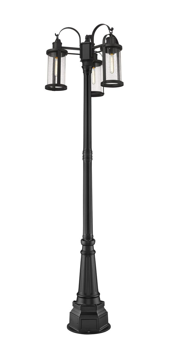 Roundhouse 3 Light Outdoor Post Mounted Fixture in Black Finish