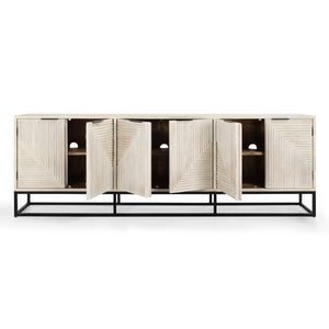 Flint Solid Wood 6Dr Cabinet with Black Iron Base - Coastal White