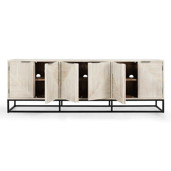 Flint Solid Wood 6Dr Cabinet with Black Iron Base - Coastal White