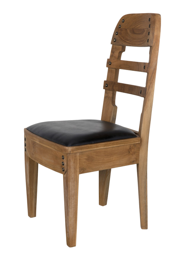 Laila Teak Chair in Satin Finish with Black Leather Seating