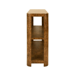 TIER TIER CONSOLE WITH CURVED CORNERS IN DARK BURL WOOD
