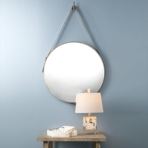 Round Steel Round Wall Mirror, White Hide
