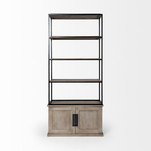 Braxton II Light Brown Wood and Iron Three Shelf Shelving Unit 41.5L x 18.5W x 9