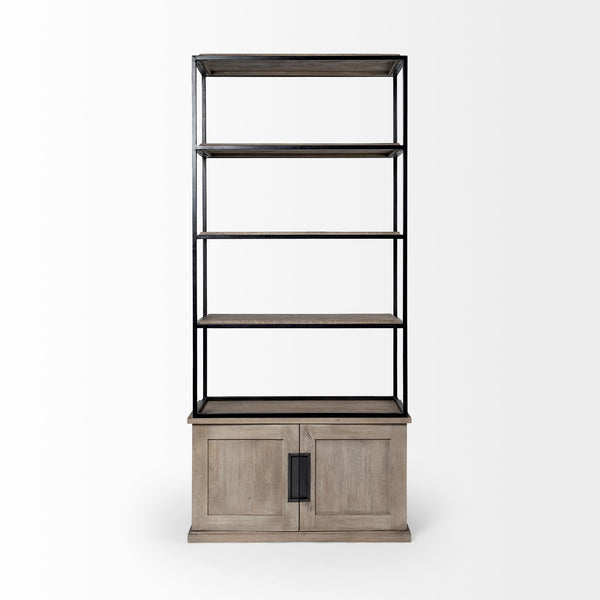 Braxton II Light Brown Wood and Iron Three Shelf Shelving Unit 41.5L x 18.5W x 9