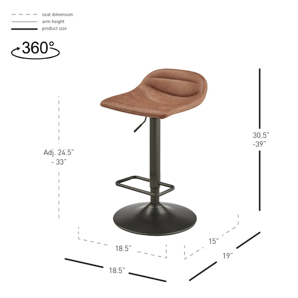 Koa KD PU Gaslift Swivel Bar Stool, Umber Brown