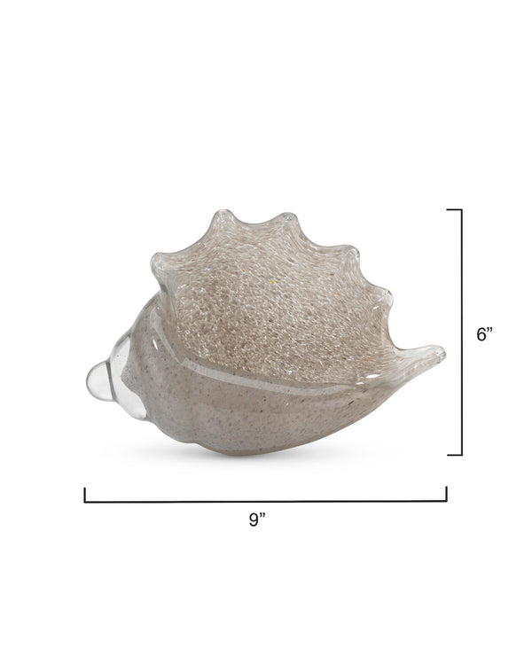 Triton Hand Blown Decorative Glass Shell, Grey