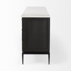 Divina Black-Brown Wood w/ White Marble Top and Black Metal Base Sideboard