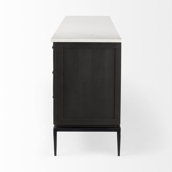 Divina Black-Brown Wood w/ White Marble Top and Black Metal Base Sideboard