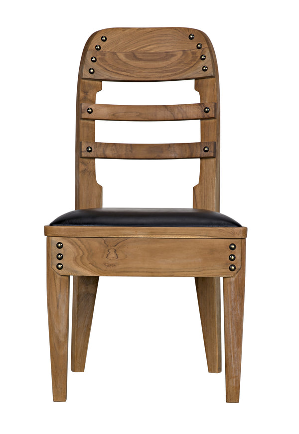 Laila Teak Chair in Satin Finish with Black Leather Seating