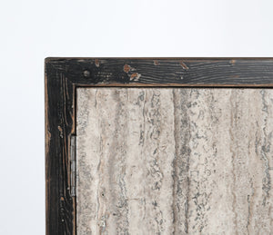 Lisbon Solid Wood 6Dr Cabinet - Weathered Black/Travertine