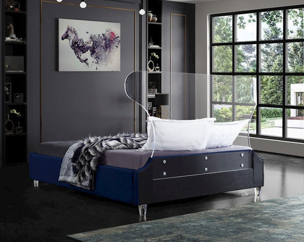 Levi Twin Bed In Navy Velvet