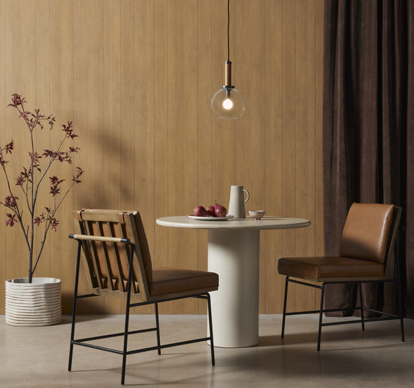 Belle Round Dining Table In Cream Marble