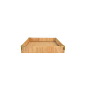 SMALL RECTANGULAR NATURAL RATTAN WRAPPED TRAYS WITH BRASS CORNERS