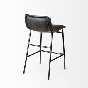 Kavalan 33.5" Total Height Ebony Leather Seat Black Metal Frame Counter Stool