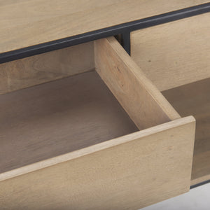Morris 63.0L x 15.0W x 31.0H Beige Wood w/ Black Metal Frame 2 Drawer Console Table
