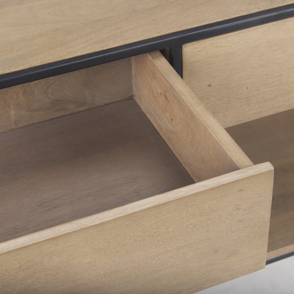 Morris 63.0L x 15.0W x 31.0H Beige Wood w/ Black Metal Frame 2 Drawer Console Table