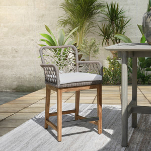 Paulo Outdoor Counter Stool - Gray Teak & Olefin