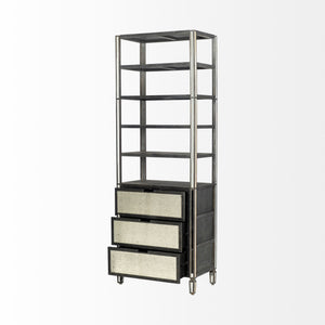 Sunnyvale 32L x 18W x 90H Dark Brown Solid Wood and Mirrored Glass Four Shelf Shelving Unit
