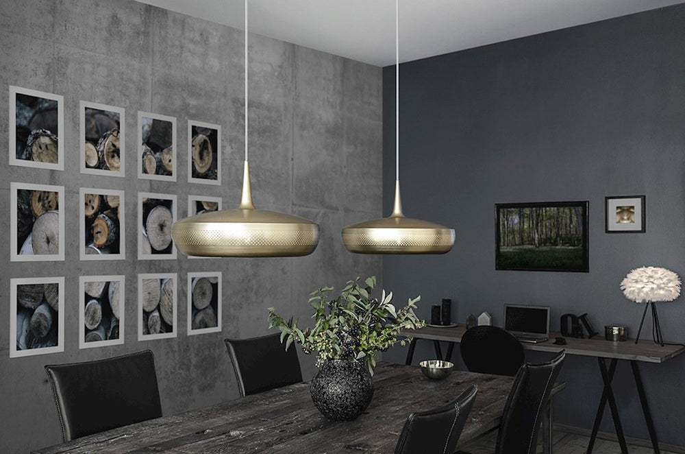 Clava Dine Hardwired Pendant in Brass with White Cord
