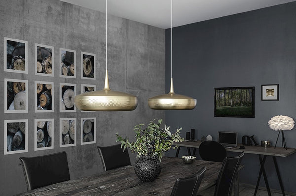 Clava Dine Hardwired Pendant in Brass with White Cord