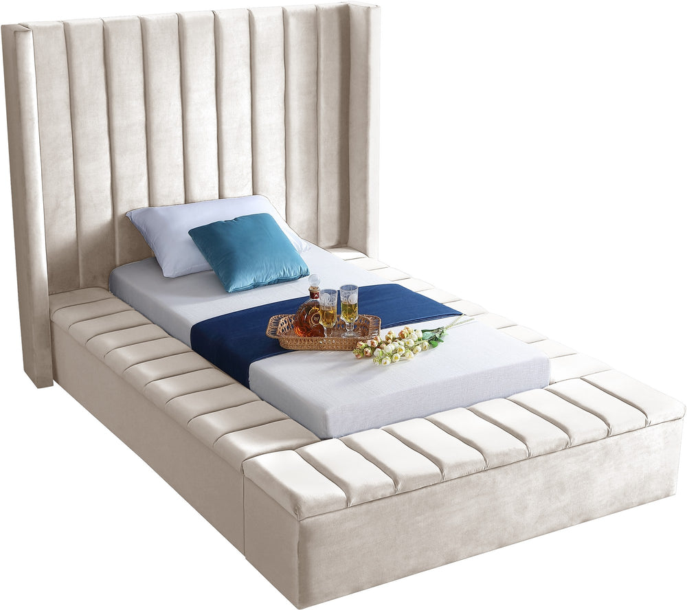Joanne Twin Bed In Cream Velvet