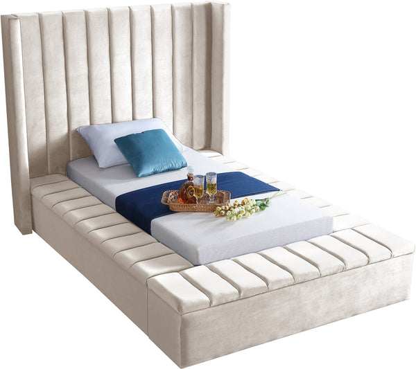 Joanne Twin Bed In Cream Velvet