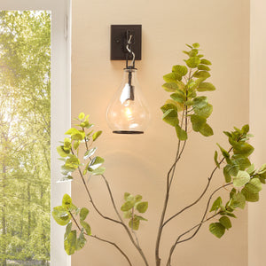 Tear Drop Hanging Wall Sconce, Clear Glass and Bronze