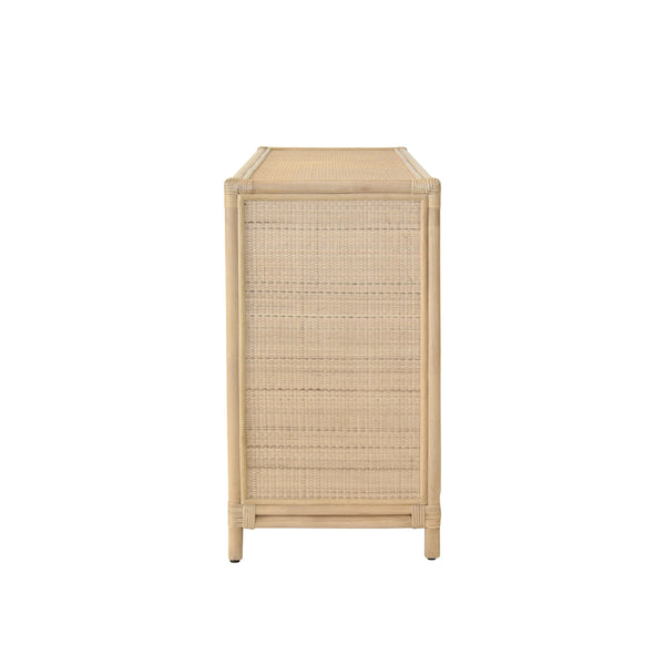 THREE DOOR DECORATIVE MIRROR FRONT BUFFET IN NATURAL RATTAN
