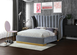 Hubert King Bed In Grey Velvet