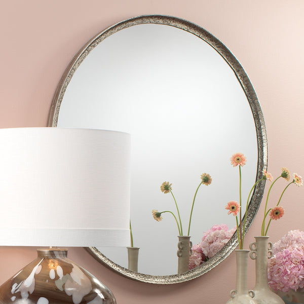 Refined Iron Round Wall Mirror, Silver