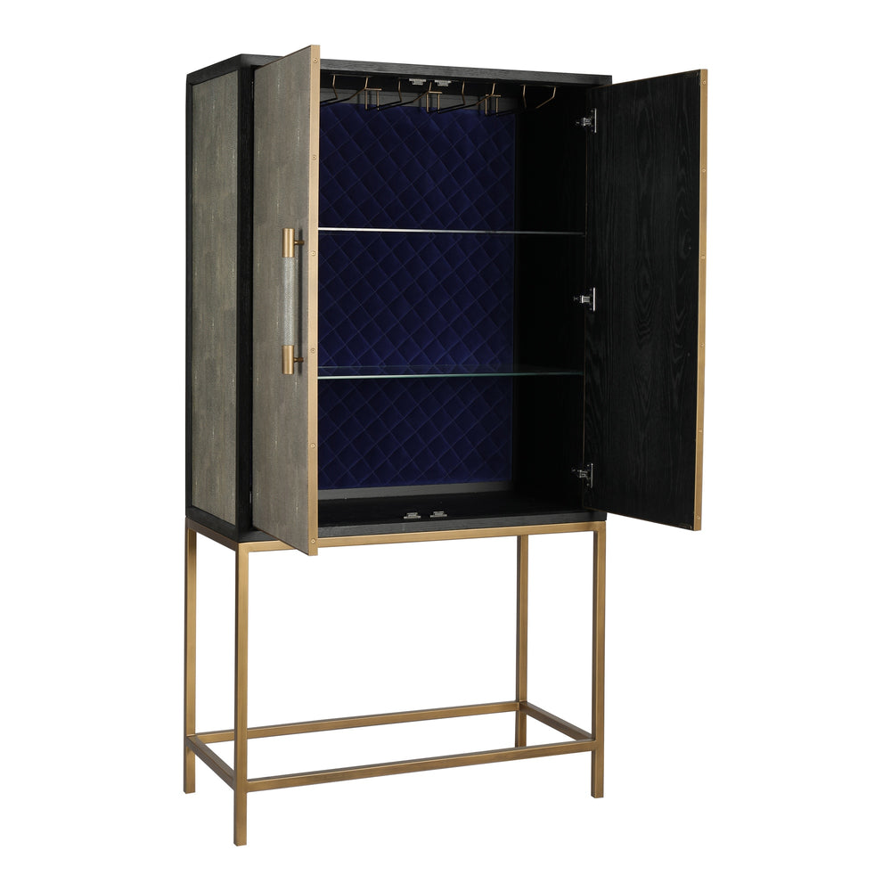 Mako Bar Cabinet in Grey with Brass Accents