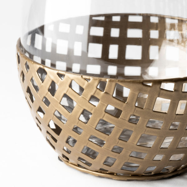Reena I Small Gold Woven Metal Base Table Candle Holder