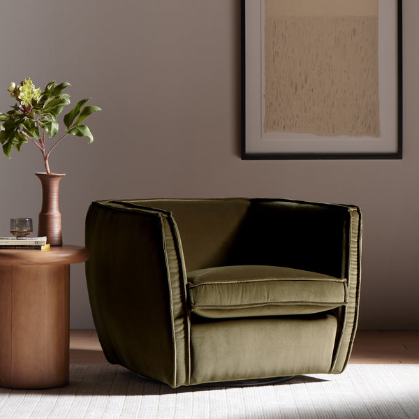 Rashi Swivel Chair In Surrey Olive