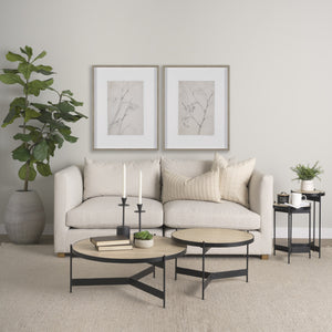 Wade Travertine Marble w/ Matte Black Metal End Tables