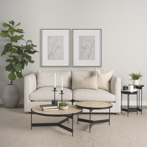 Wade Travertine Marble w/ Matte Black Metal End Tables