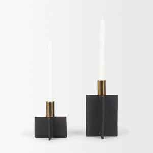 Pia Matte Black w/ Brushed Gold Metal Taper Candleholder (Set of 2)