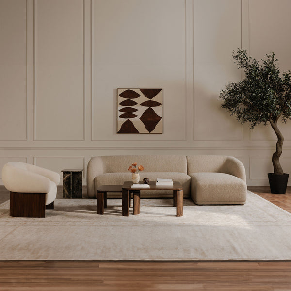 Faye Left Sectional in Beige Boucle with Curved Back