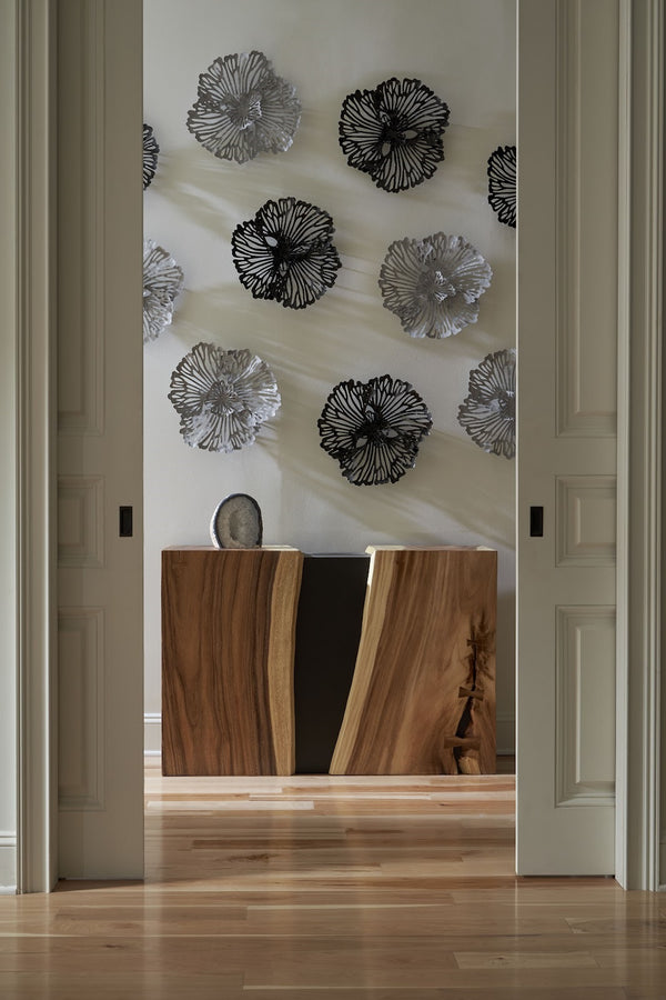 Flower Wall Art, Extra Small, Gray, Metal