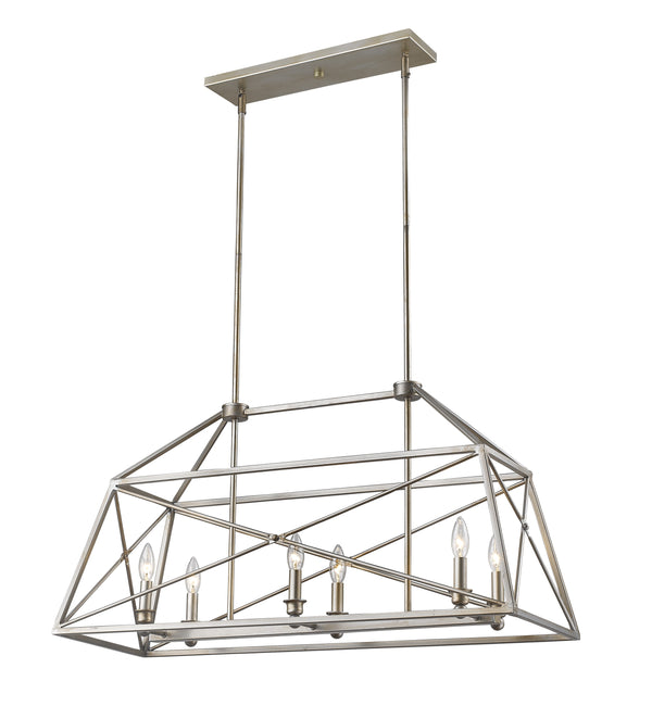 Trestle 6 Light Pendant in Antique Silver Finish