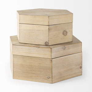 Elyse (Set of 2) 14L x 12W Brown Wooden Hexagonal Boxes
