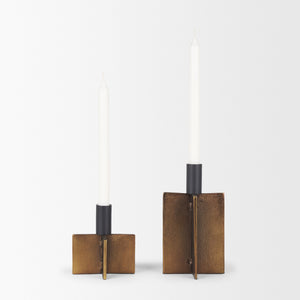 Pia Antiqued Gold w/ Black Metal Taper Candleholder (Set of 2)