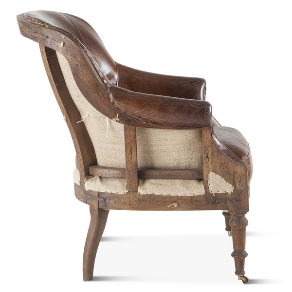 Shakespeare Deconstructed Armchair with Cigar Leather and Solid Wood Legs