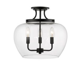 Joliet 3 Light Semi Flush Mount in Matte Black Finish