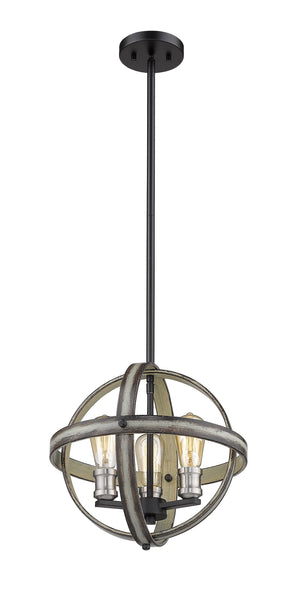 Kirkland 3 Light Pendant in Ashen Barnboard Finish