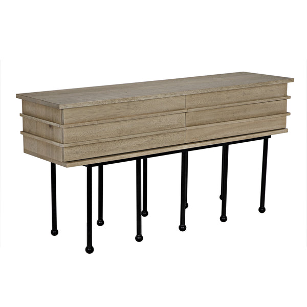 Oliver Washed Walnut Console with Matte Black Industrial Steel Base