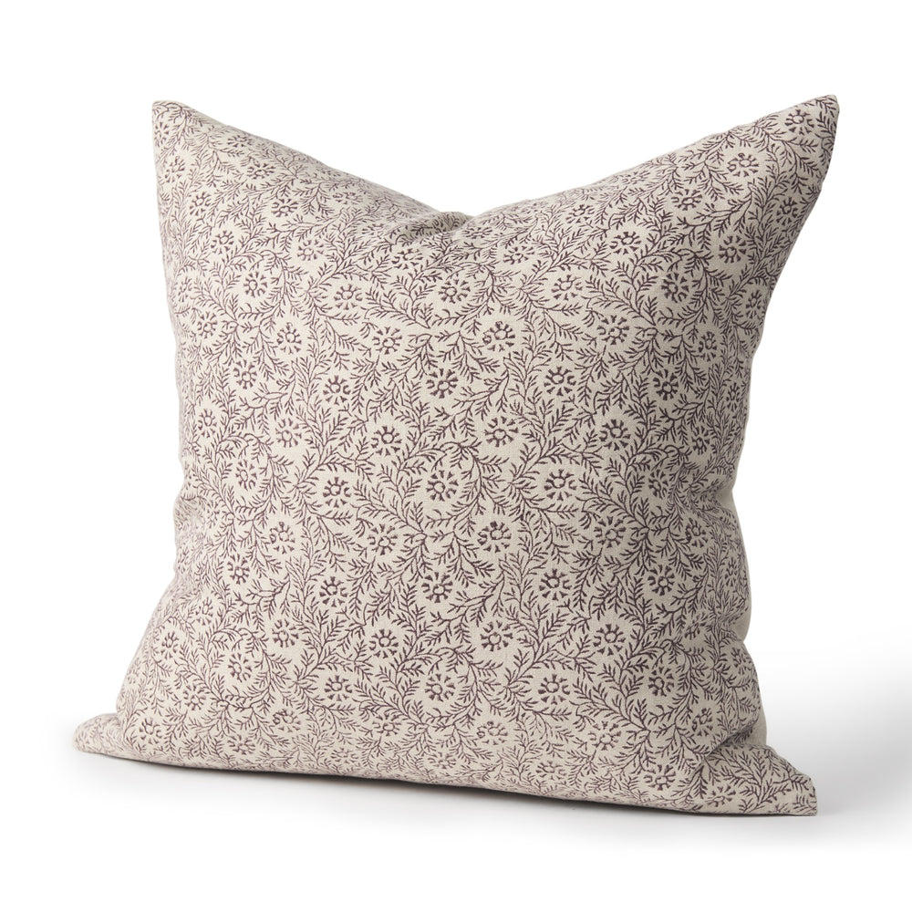Jayne Beige w/ Merlot Print Linen Square Decorative Pillow Cover