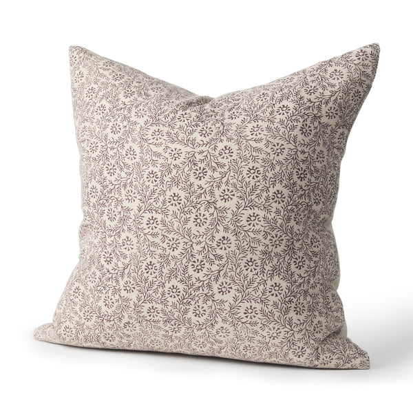 Jayne Beige w/ Merlot Print Linen Square Decorative Pillow Cover
